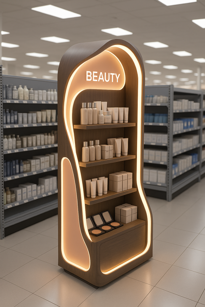 Creative retail display stand improving store aesthetics and shopper engagement