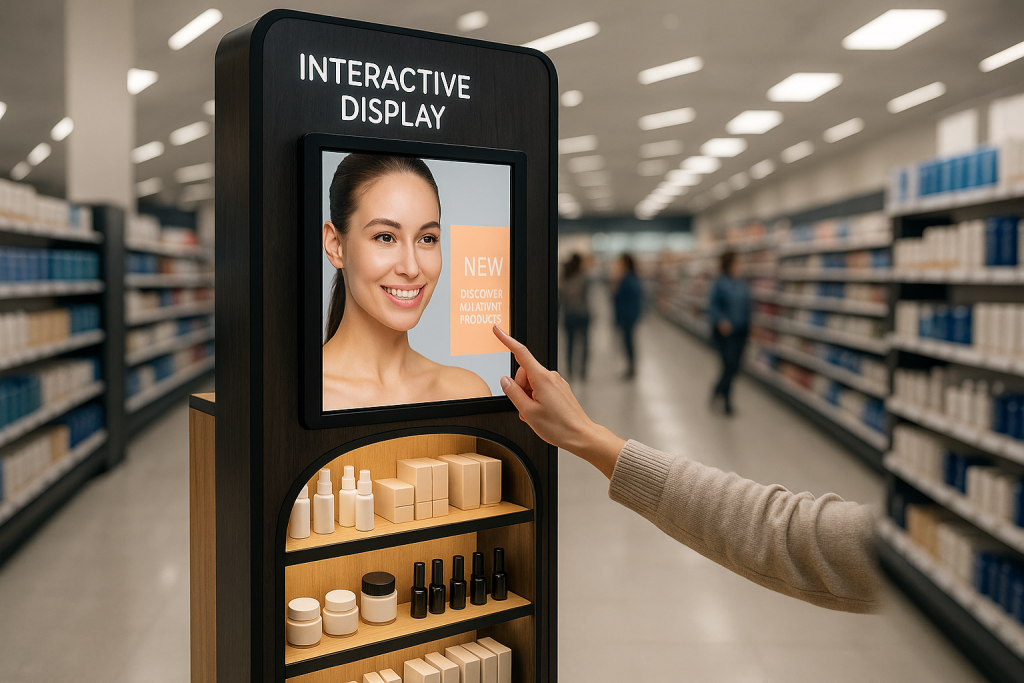 Interactive retail display with digital screen in a store