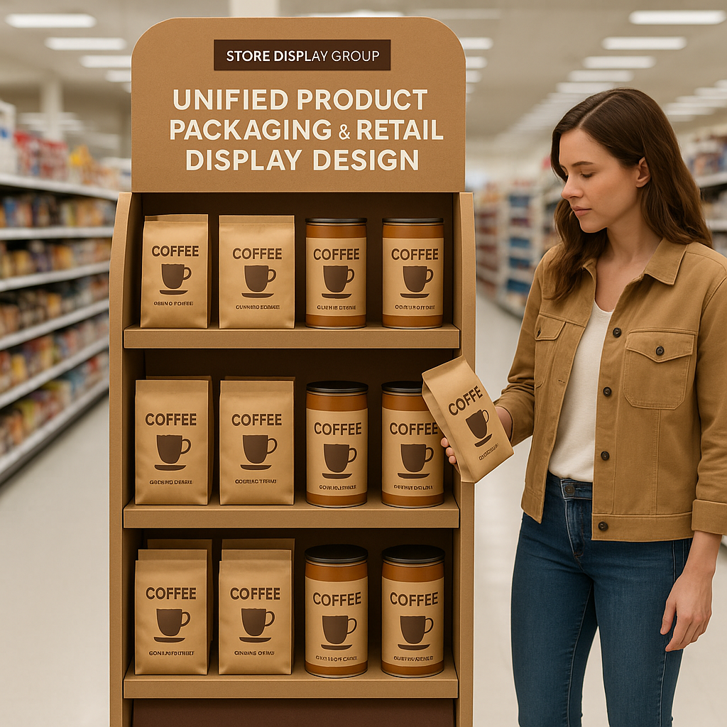 Unified product packaging and retail display design by Store Display Group