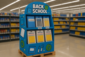 In-store promotional setup for school season shopping
