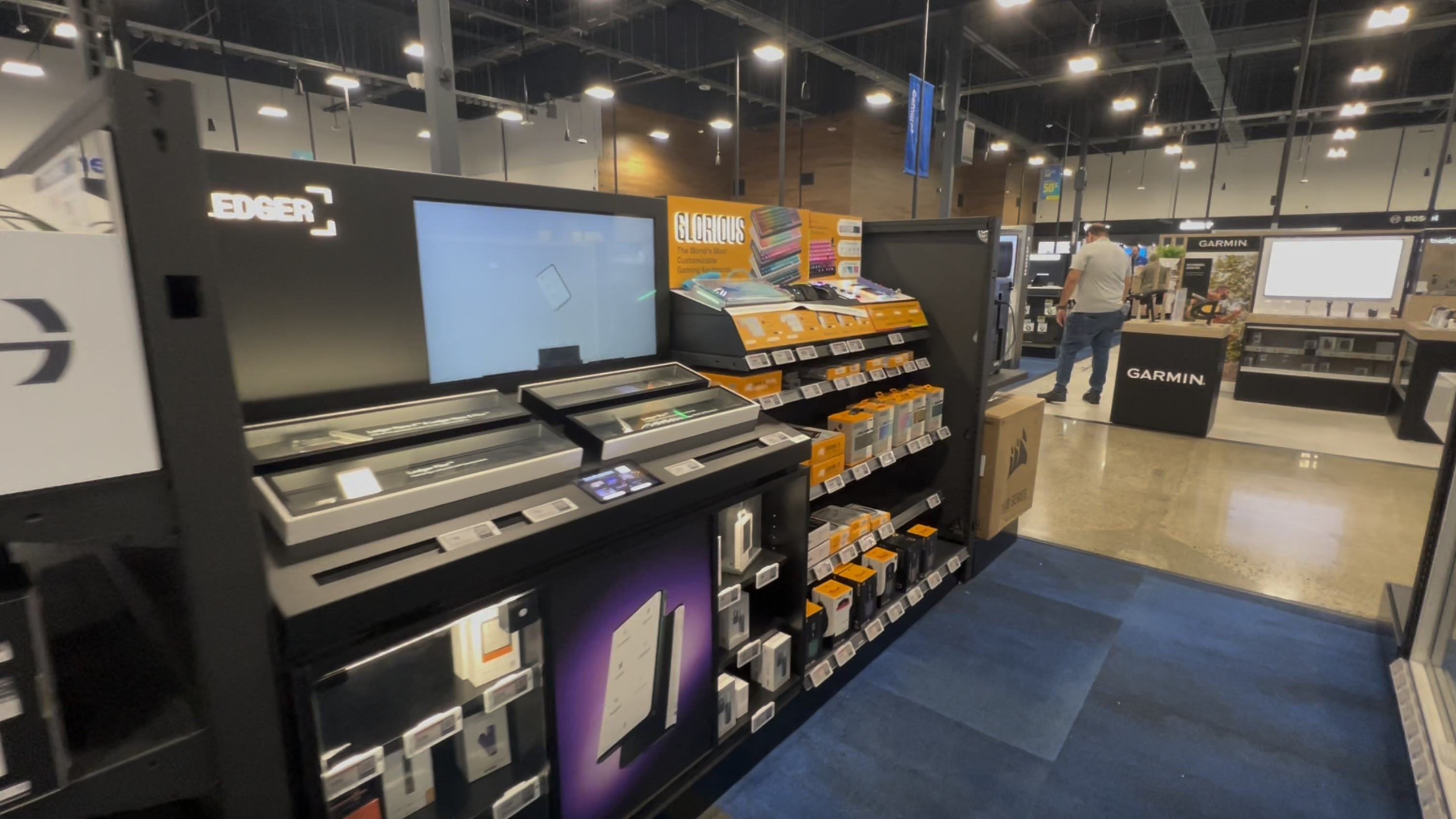 Effective retail display stand attracting shoppers in a store aisle